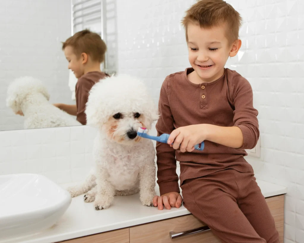 menino desenvolvendo responsabilidade com seu cachorro